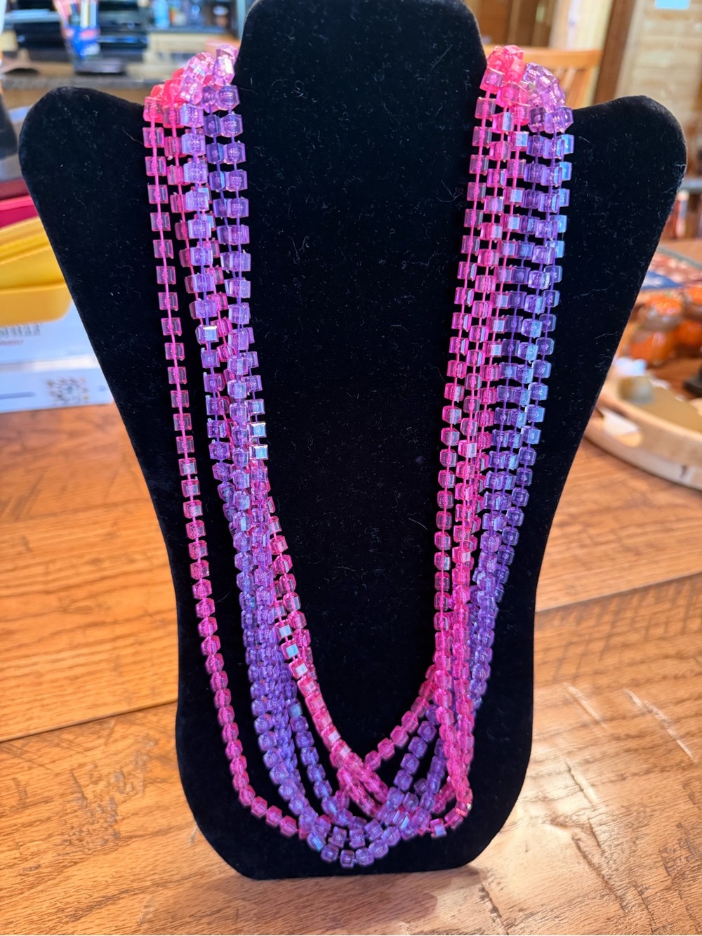 Multi-Strand Pink and Purple Beaded Vintage Necklace